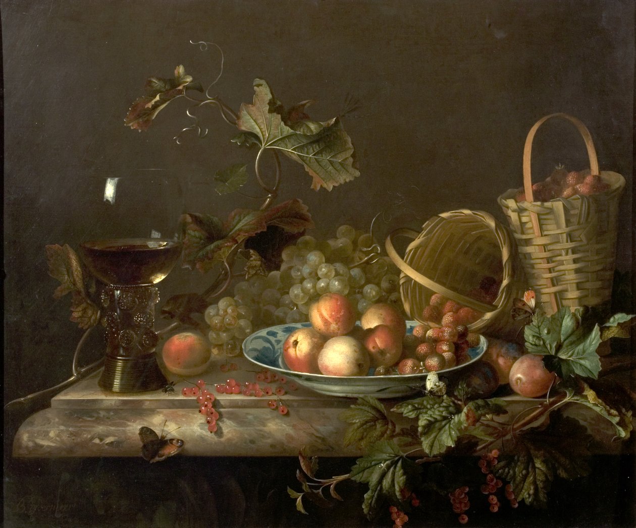 水果片与酒杯，1692年 作者 Barend或Bernardus van der Meer