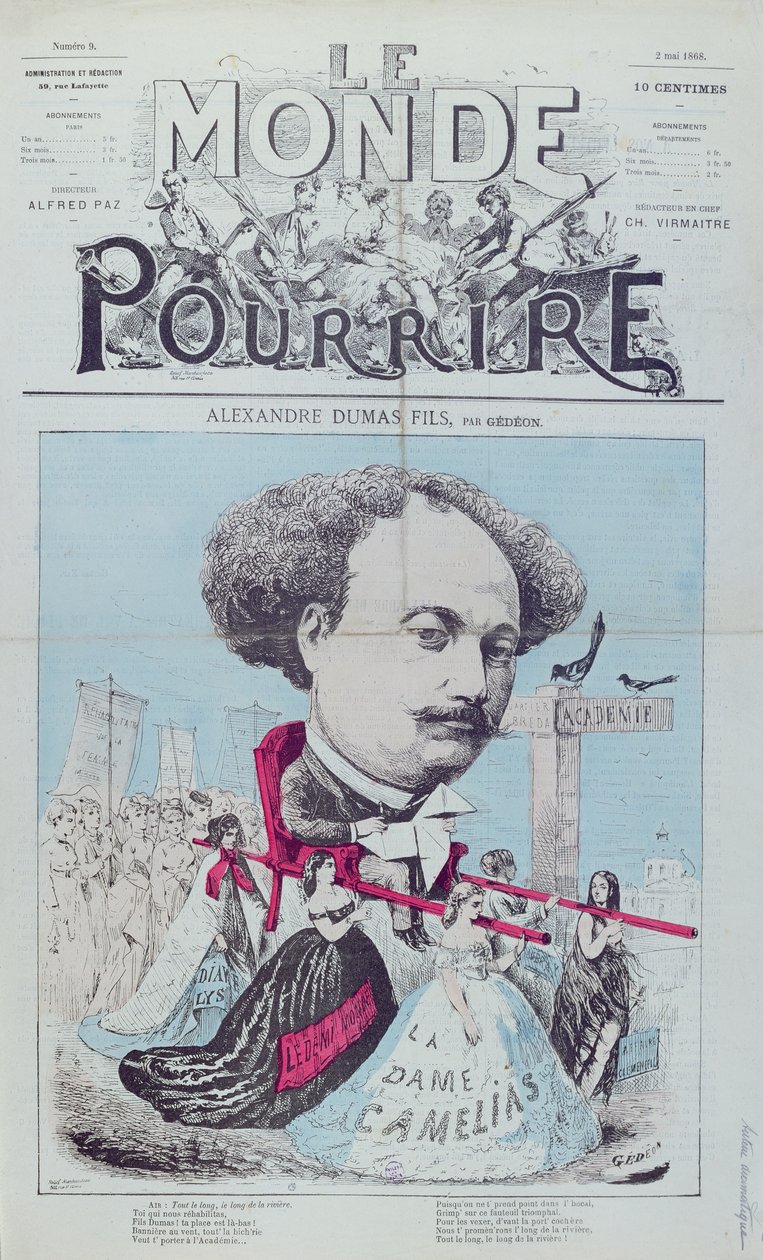 1868年5月2日，“Le Monde Pour Rire”杂志的儿子亚历山大·杜马斯的漫画 作者 巴里尔·吉登（Baril Gedeon）