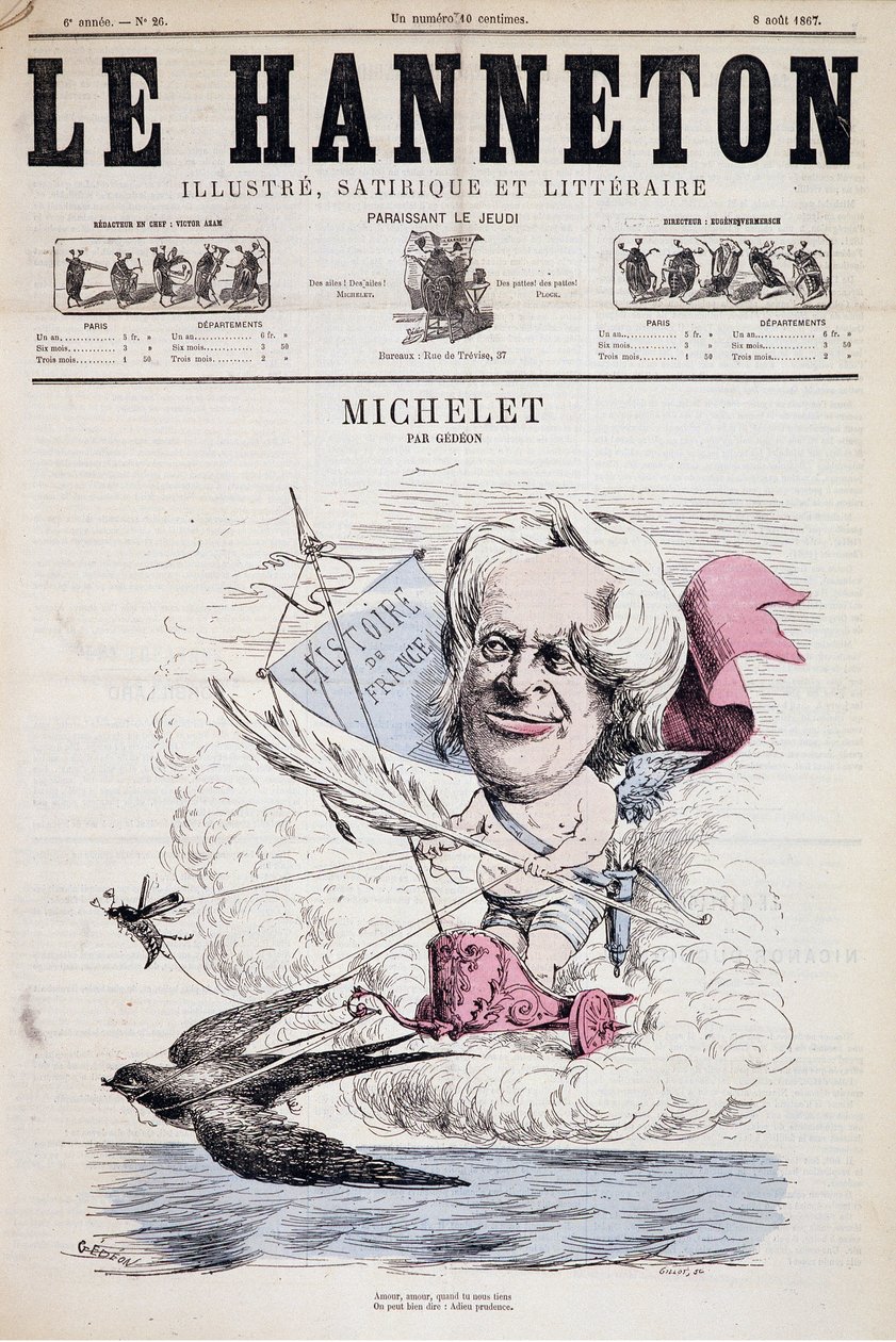 卡通 Jules Michelet - 由 Gedeon 在 "" Le Hanneton "" 08/08/1867 作者 巴里尔·吉登（Baril Gedeon）