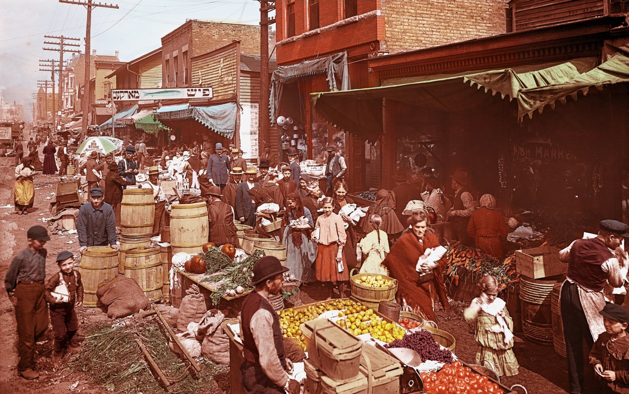 美国伊利诺伊州芝加哥市麦克斯韦街市场，约1905年（照片）。 作者 巴恩斯和克罗斯比
