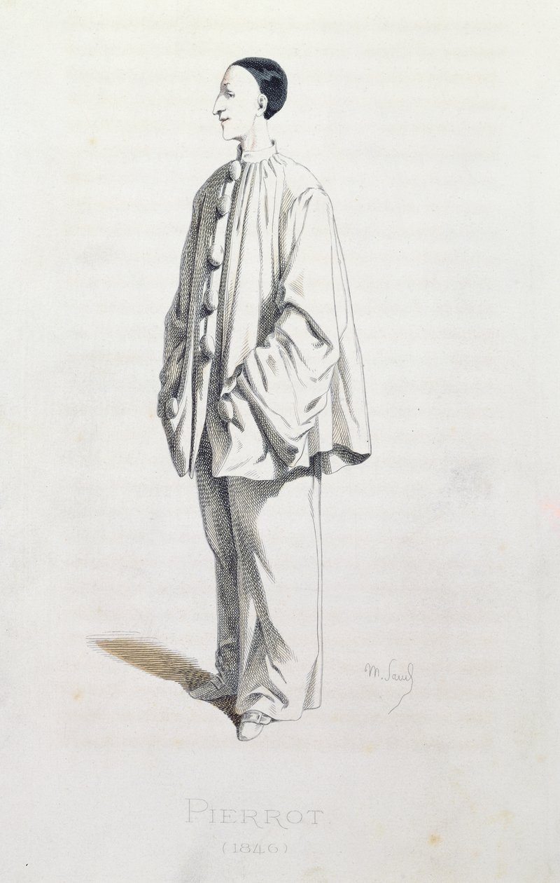 Pierrot，来自艺术家的&39;Masks and Bouffons&39;，由A. Manceau雕刻，1860年 作者 莫里斯·桑德