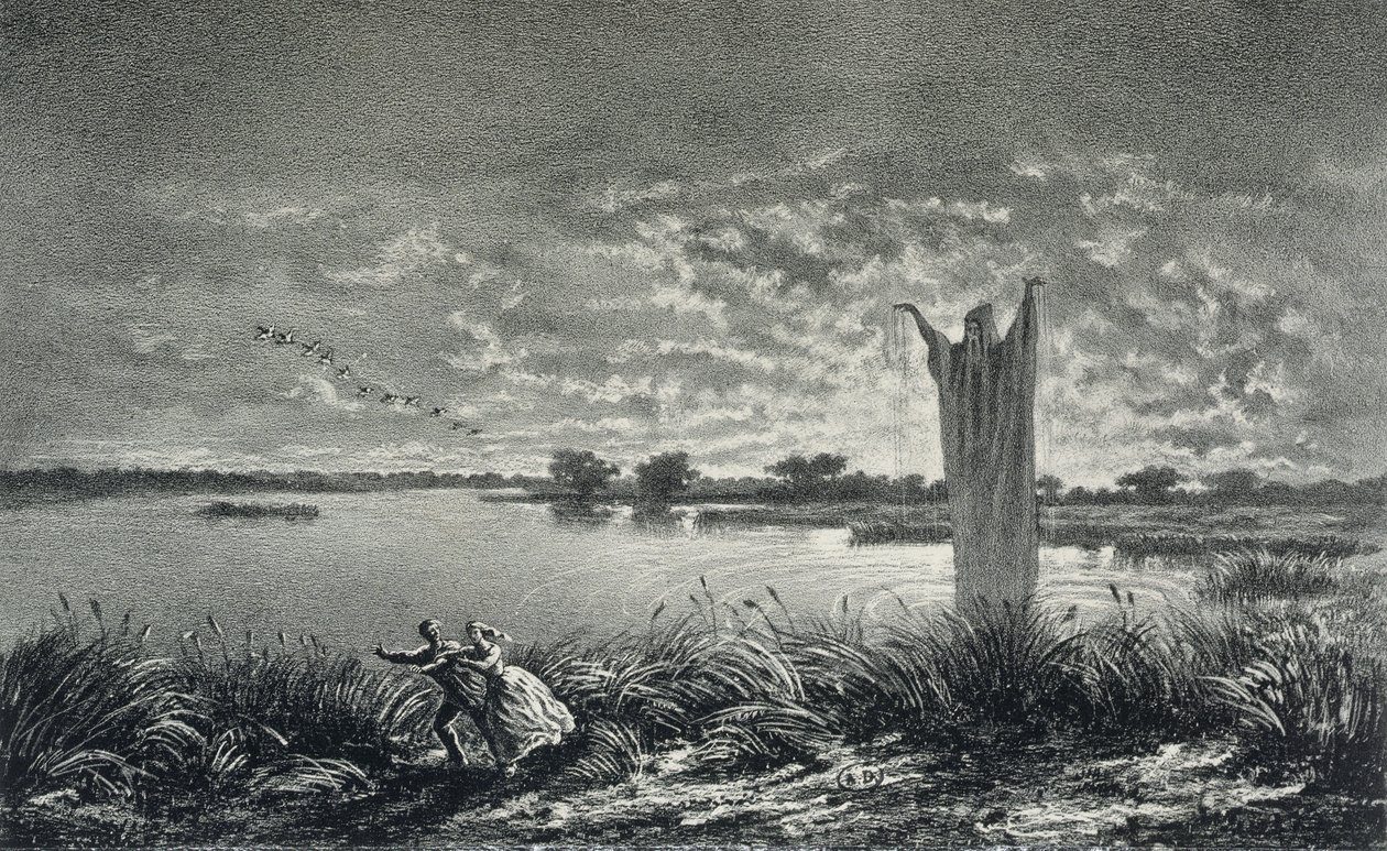 Etangs-Brisses的修士，乔治·桑（1804-76）的“Legendes Rustiques”插图，由E. Vernier雕刻，1858年 作者 莫里斯·桑德