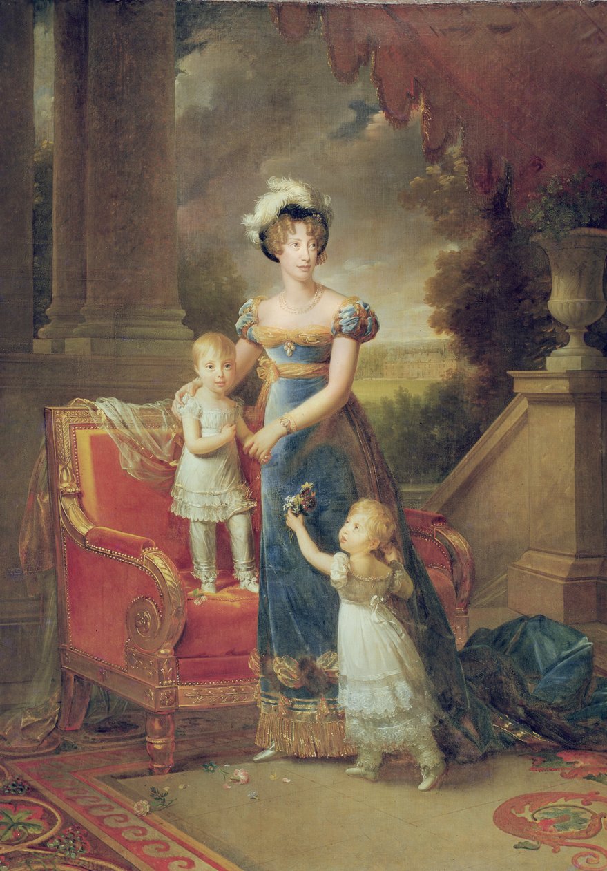 玛丽 - 卡罗琳德波旁（1798-1870）与她的孩子们在1820年的罗斯尼城堡前 作者 弗朗索瓦·帕斯卡尔·西蒙·杰拉德男爵