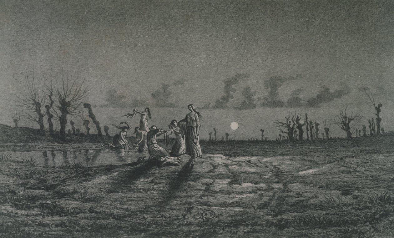 Lavandieres或Night Washerwomen，Legendes Rustiques的插图作者George Sand（1804-76）1858 作者 莫里斯·桑德