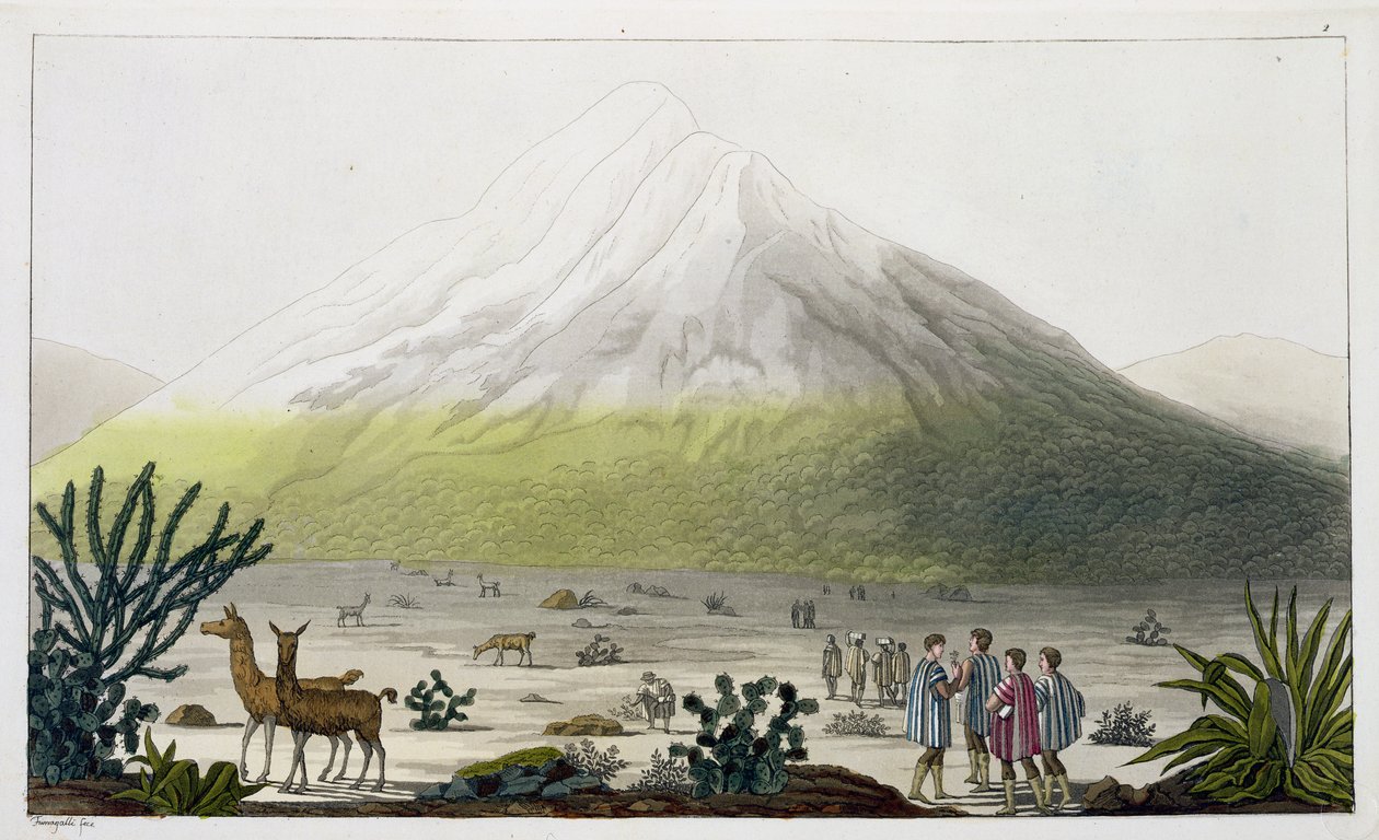 厄瓜多尔的Chimborazo，来自&39;Le Costume Ancien et Moderne&39;，第二卷，第3卷，由Jules Ferrario，由Paolo Fumagalli雕刻，出版于1820年代至30年代 作者 弗里德里希·亚历山大·冯·洪堡男爵