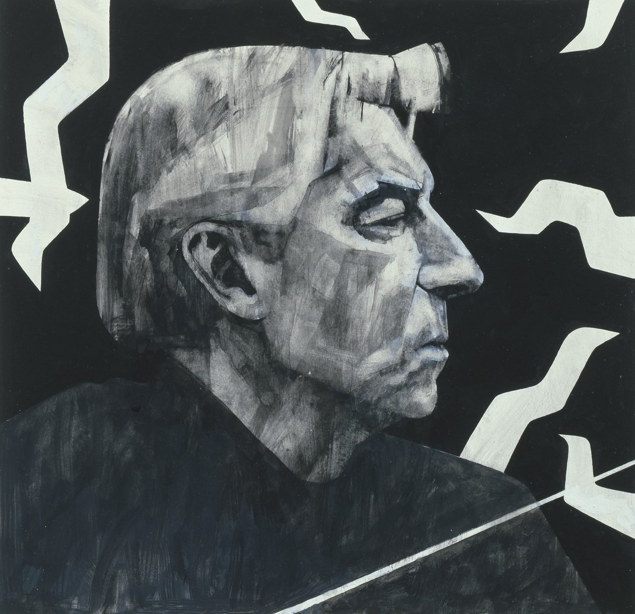 Herbert von Karajan的肖像，“星期日泰晤士报”的插图，1970年代（船上的水粉画） 作者 巴里·范托尼