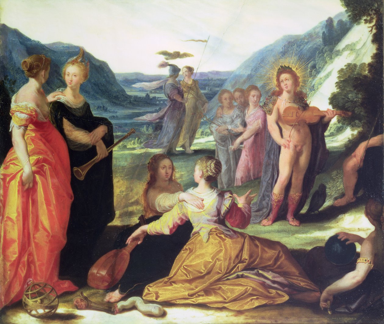 阿波罗，帕拉斯和缪斯，16世纪（大理石油） 作者 Bartholomaeus Spranger