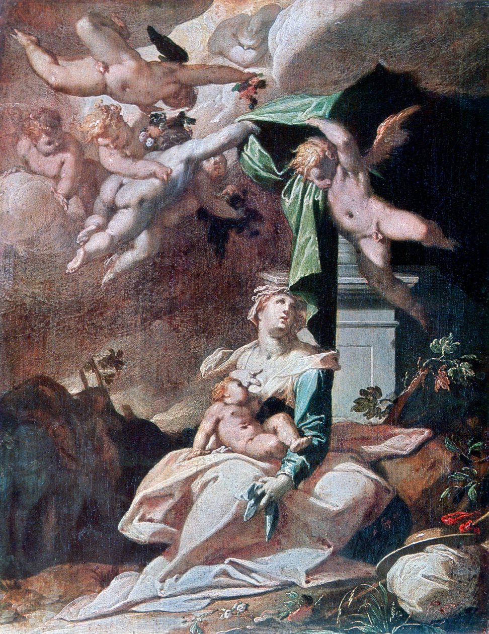 飞往埃及，c1566-1611年。 作者 Bartholomaeus Spranger