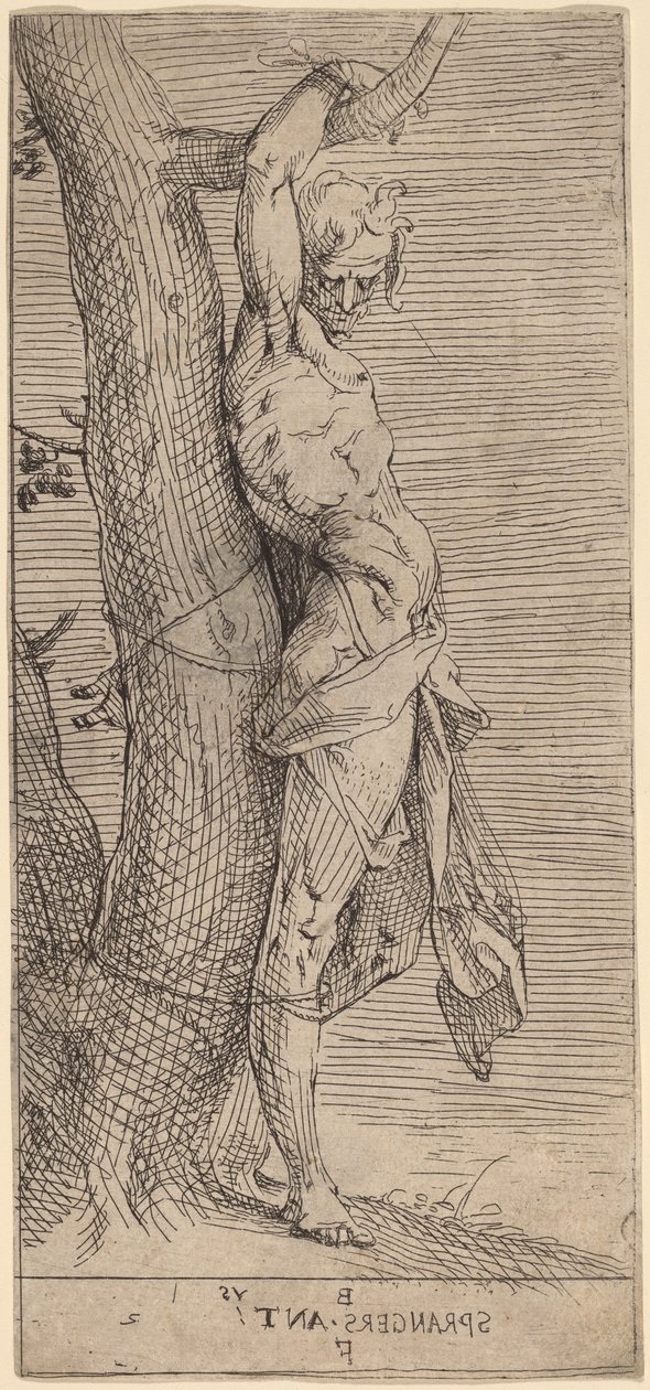 圣塞巴斯蒂安，被绑在树上 作者 Bartholomaeus Spranger