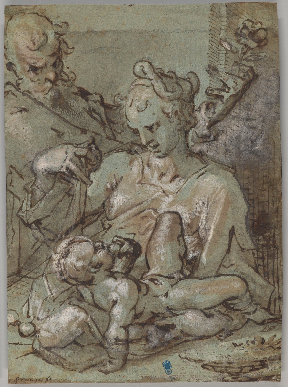 圣家族与手持玫瑰的圣约瑟夫 作者 Bartholomaeus Spranger