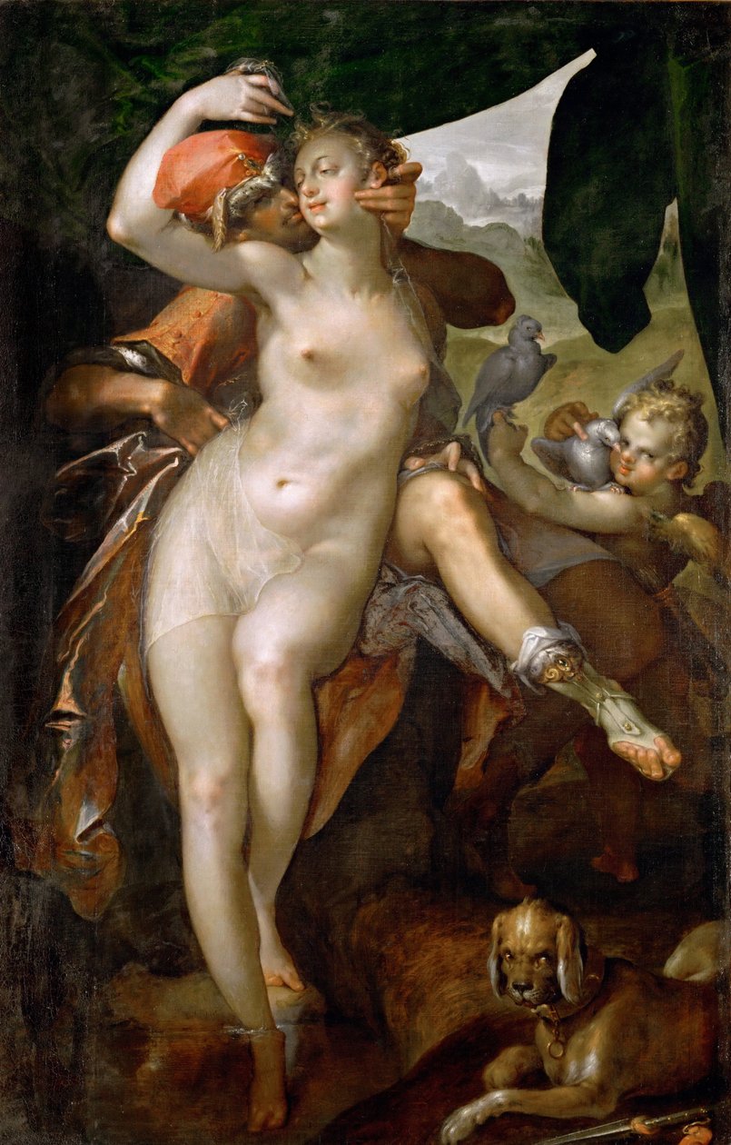 维纳斯和阿多尼斯，CA 1595年至1597年 作者 Bartholomaeus Spranger