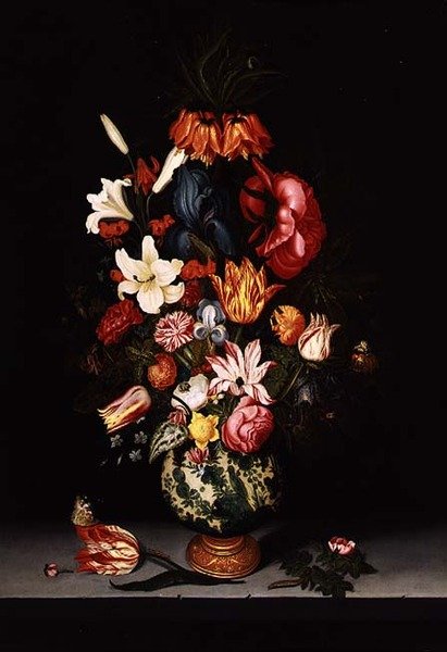 花静物画在石壁架的 作者 Bartholomeus Assteyn