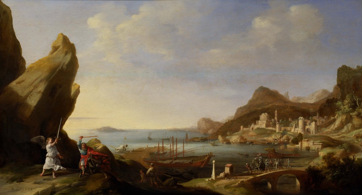 沿海景观与巴兰和驴，1634年 作者 巴托洛缪斯·布伦伯格