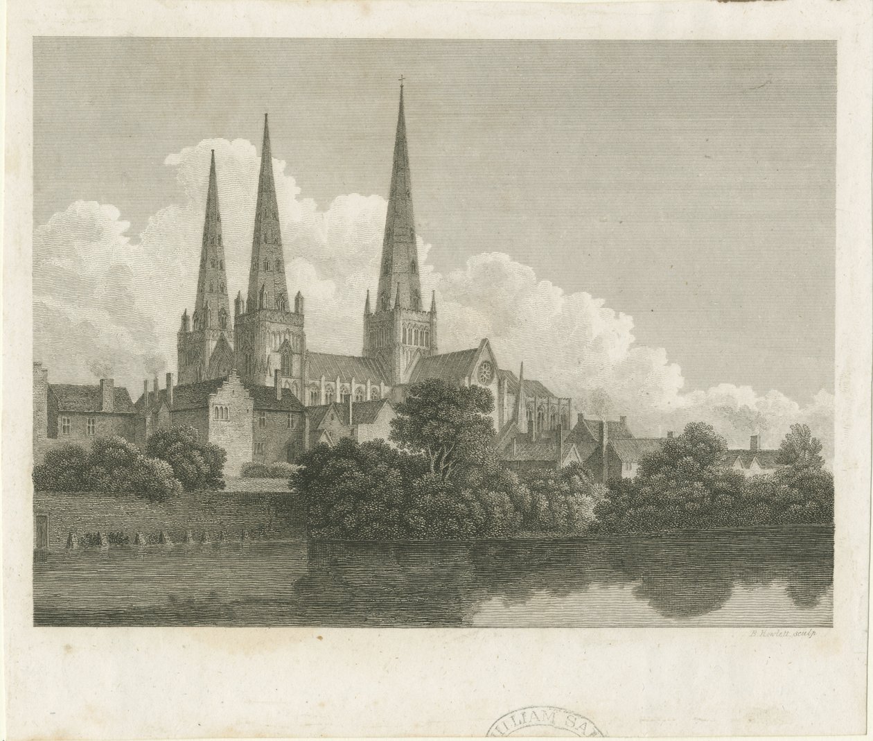 利奇菲尔德大教堂-西南景观：版画，[[1796]] 作者 巴塞洛缪·豪利特
