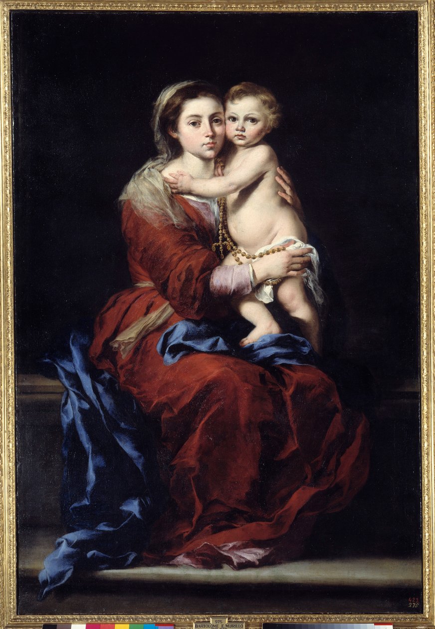 玫瑰经的处女。 麦当娜有了孩子。 巴托洛梅·穆里略 (1618-1682) 的绘画 作者 巴斯托洛梅·埃斯特万·穆里略