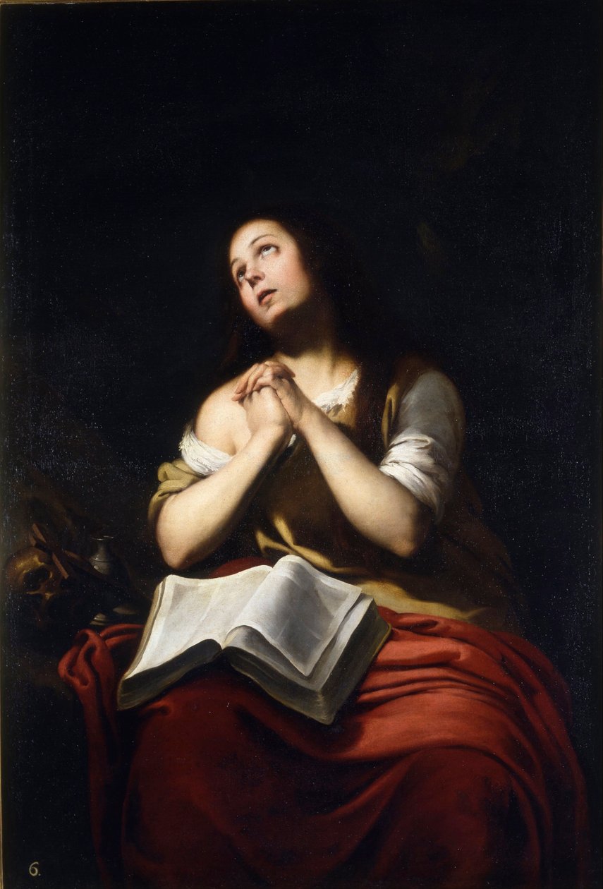 "Marie Madeleine repentante"（忏悔的抹大拉的玛丽） Peinture de Bartolome Esteban Murillo (1617-1682) - vers 1650 - Oil on canvas Dim 20x15 cm Real Academia de Bellas Artes de San Fernando，马德里 作者 巴斯托洛梅·埃斯特万·穆里略