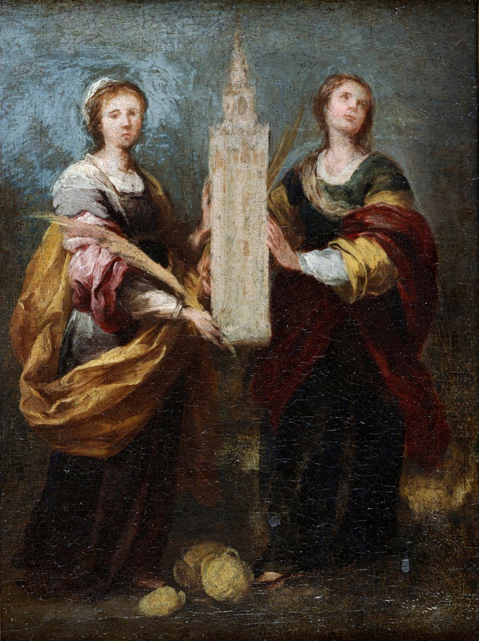 "Representation des saintes Juste et Rufine (3eme siecle)" (Justa et Rufina) Peinture de Bartolome Esteban Murillo (1617-1682) vers 1665 Dim 32x24 cm 东京国立西洋美术馆 作者 巴斯托洛梅·埃斯特万·穆里略