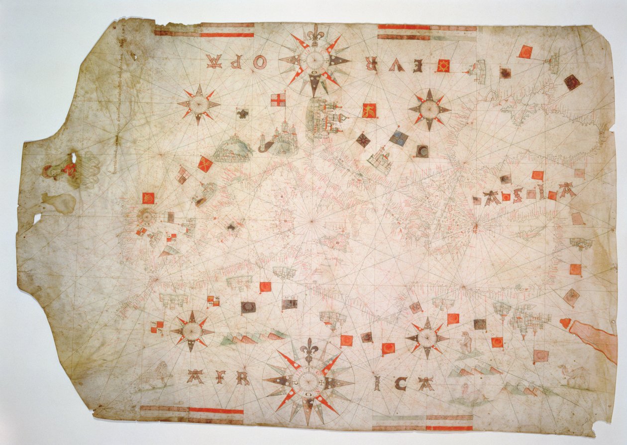 地中海的微型航海地图，1584年（羊皮纸） 作者 巴托洛梅奥橄榄