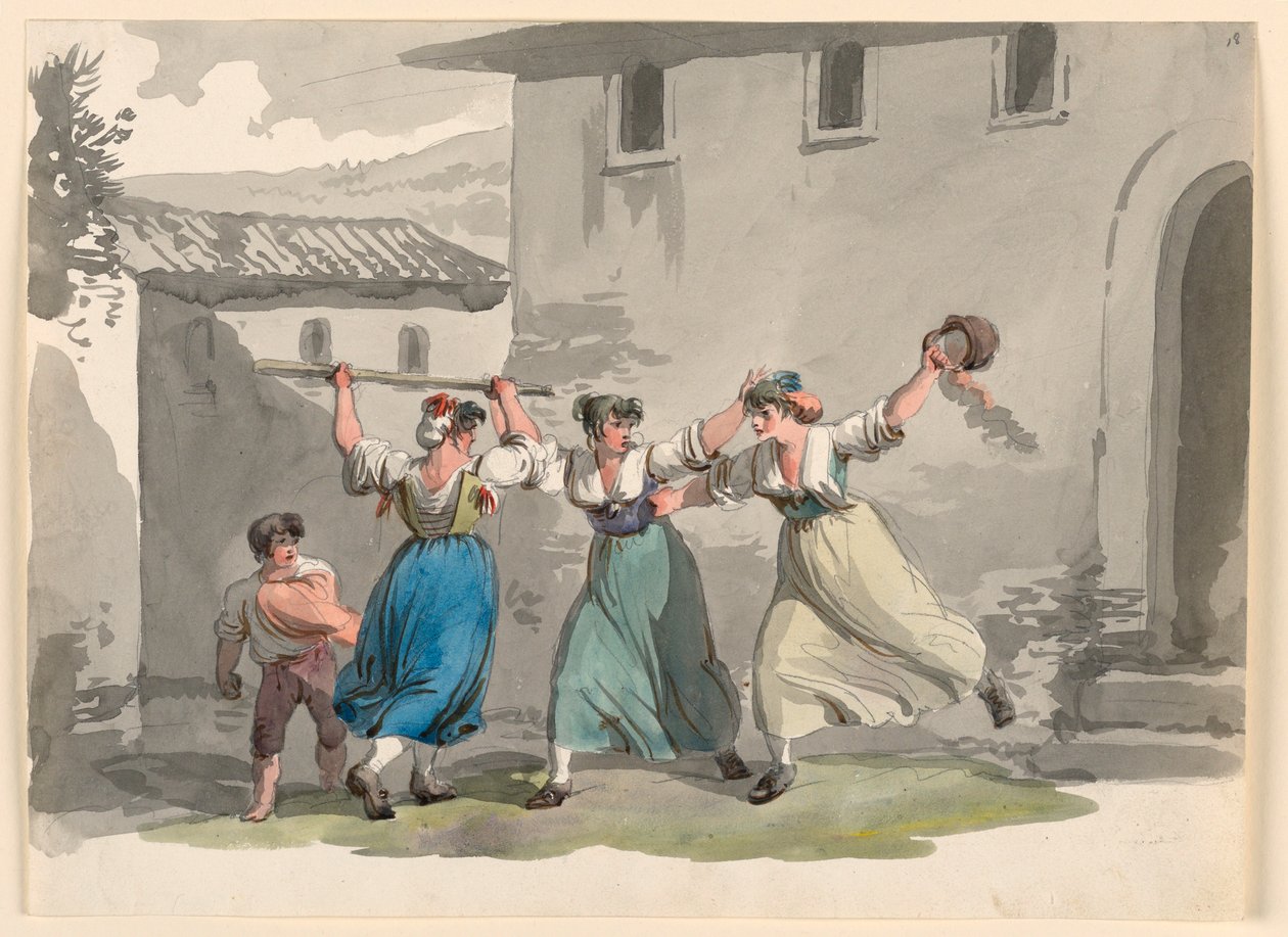 绘画，罗马妇女的战斗 作者 Bartolomeo Pinelli