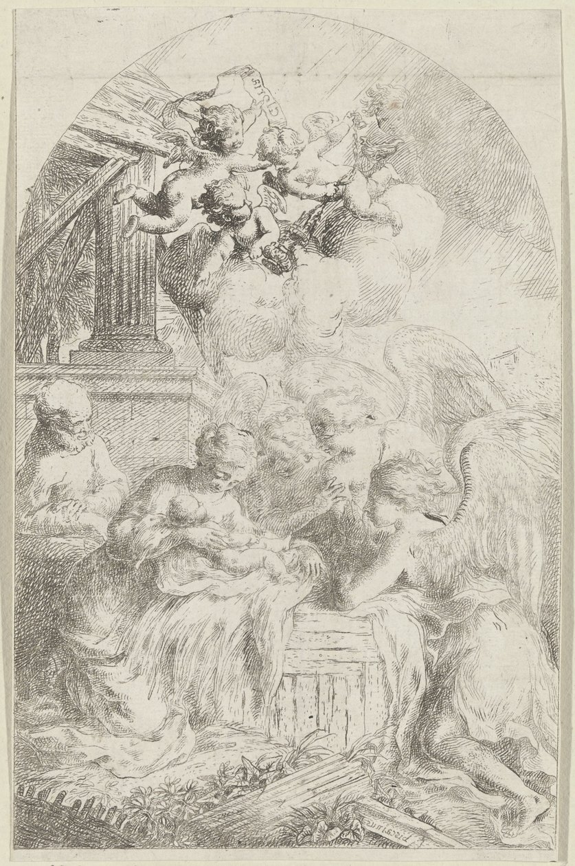 三个天使膜拜基督婴孩 作者 Bartolomeo Biscaino