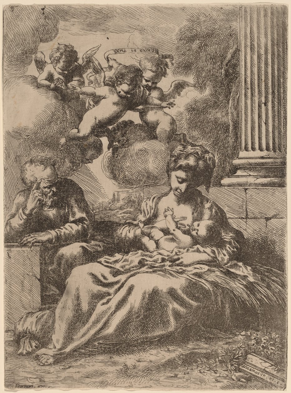 柱子旁的神圣家族，约1655年。 作者 Bartolomeo Biscaino