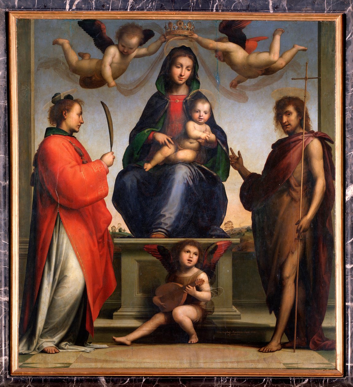 圣母子与施洗者圣约翰和圣斯蒂芬（蛋彩画和布面油画） 作者 Bartolomeo Fra