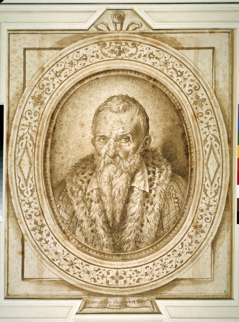 Self portrait in old age, with simulated enframement (pen & brown ink on paper) 作者 巴托洛梅奥·帕萨罗蒂