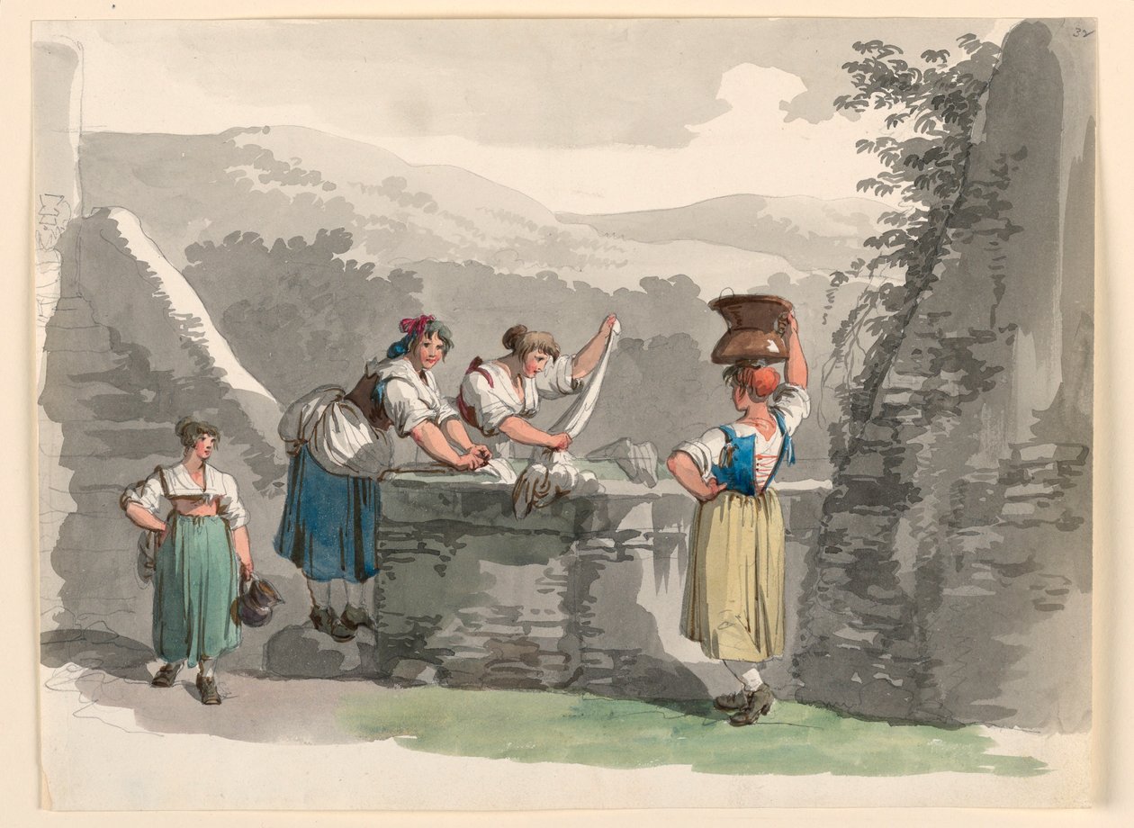 绘画，罗马附近山区的洗衣店，1807-1808 年 作者 Bartolomeo Pinelli