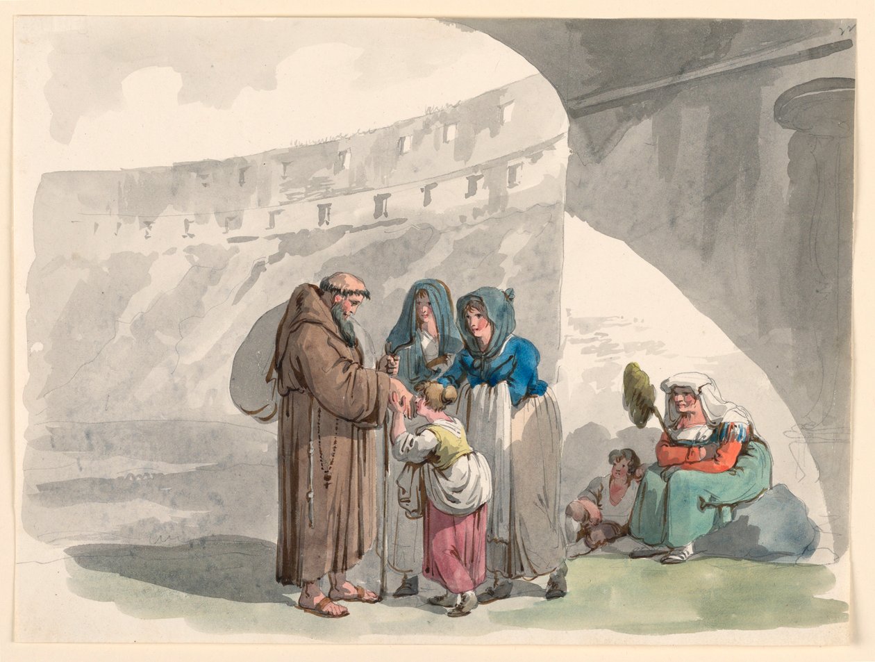 素描，隐士的致敬，1807-1808 年 作者 Bartolomeo Pinelli