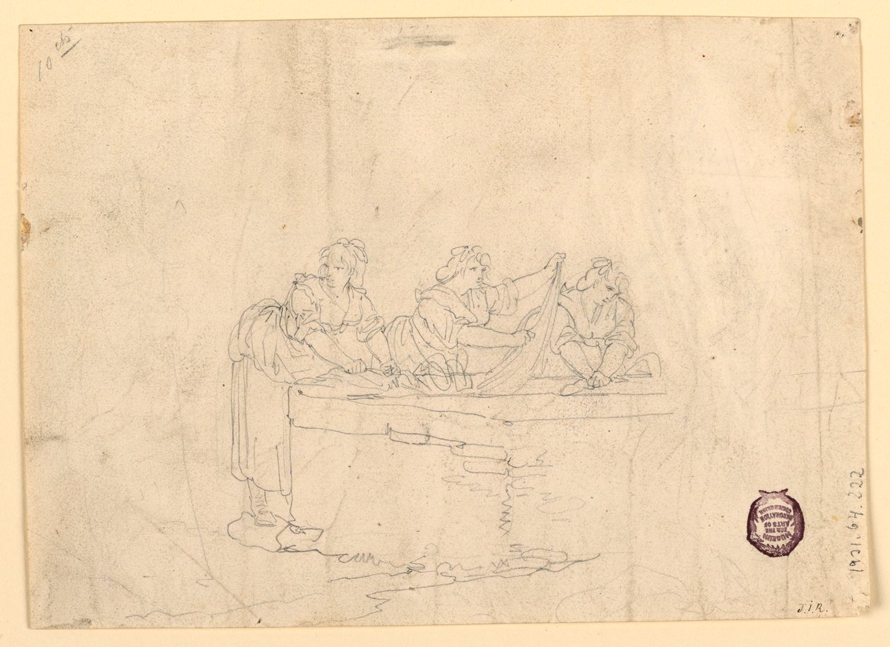 素描，三个洗衣服的女人，1800-25 年 作者 Bartolomeo Pinelli