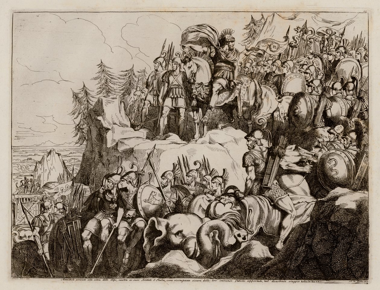 汉尼拔穿越阿尔卑斯山进入意大利，公元前 218 年（蚀刻版画） 作者 Bartolomeo Pinelli