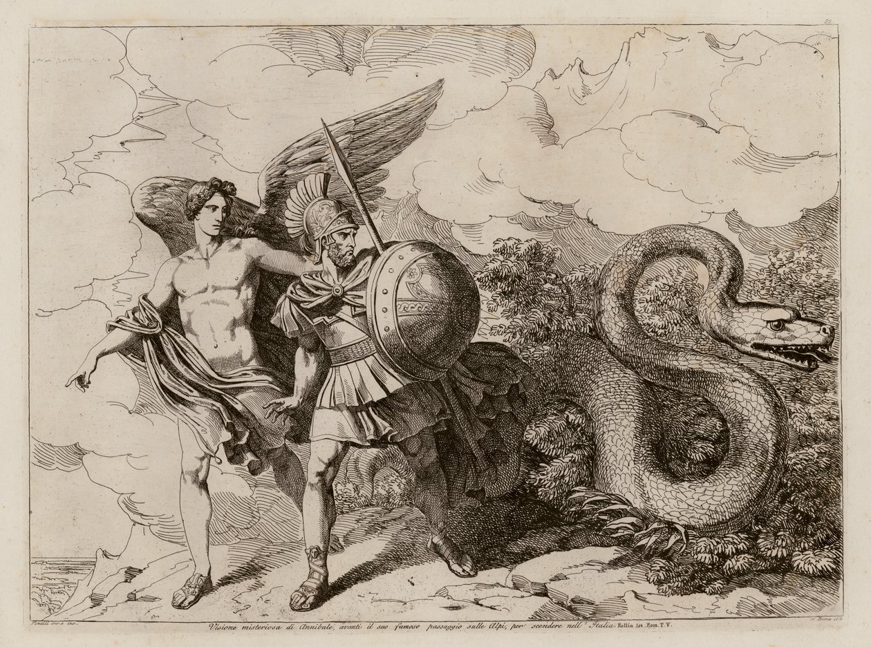 汉尼拔穿越阿尔卑斯山前的幻象（蚀刻版画） 作者 Bartolomeo Pinelli