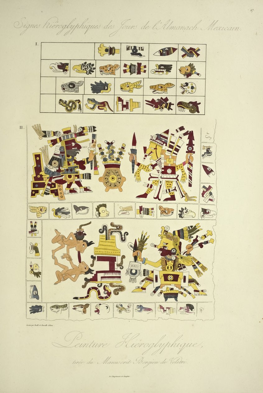 象形文字画，来自Veletri的Borgia手稿，插图来自Alexander von Humboldt和Aime Bonpland的《Vues des Cordillères et Monumens des Peuples Indigènes de l