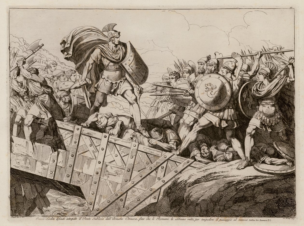 公元前 509 年，霍拉提乌斯-科克莱斯（Horatius Cocles）保卫 Pons Sublicius（蚀刻版画 作者 Bartolomeo Pinelli