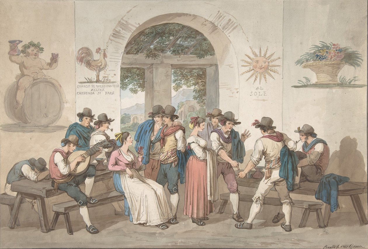 罗马客栈的内部，1817年，1817年。 作者 Bartolomeo Pinelli