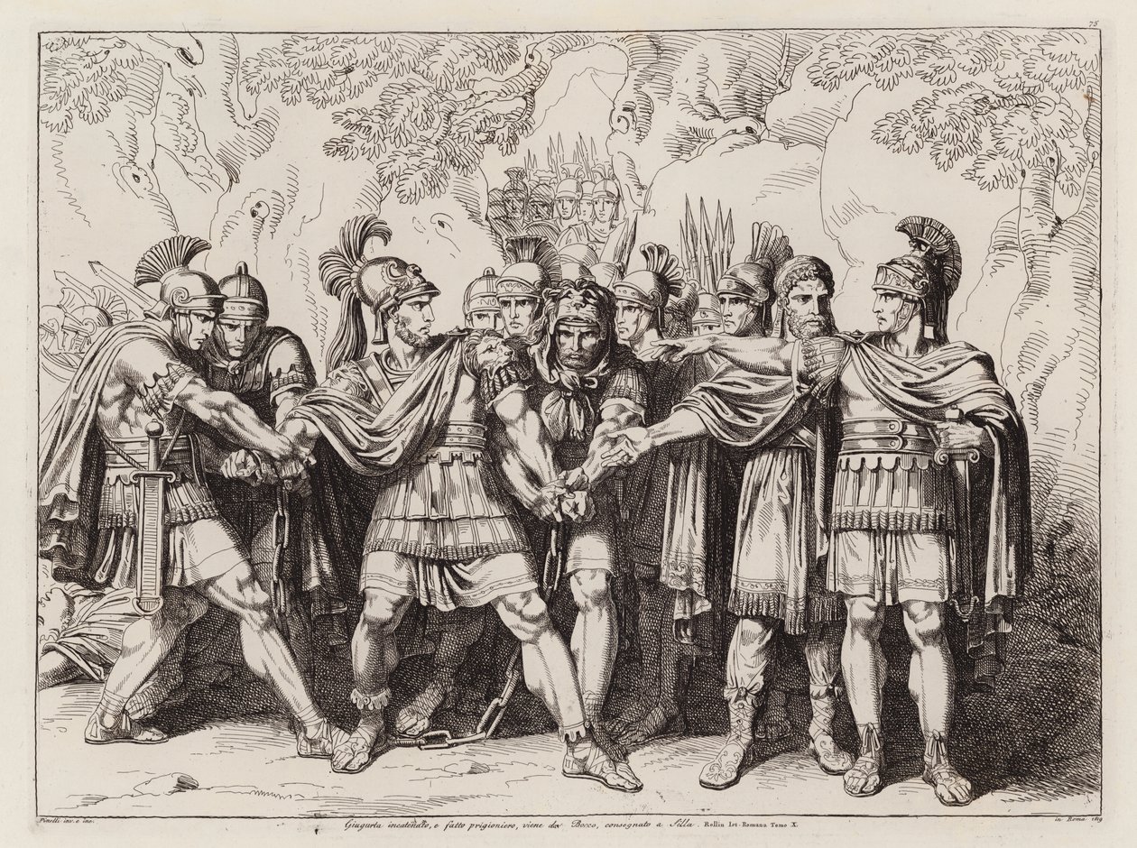 朱古尔塔被博库斯一世出卖，带着锁链被送交苏拉 作者 Bartolomeo Pinelli