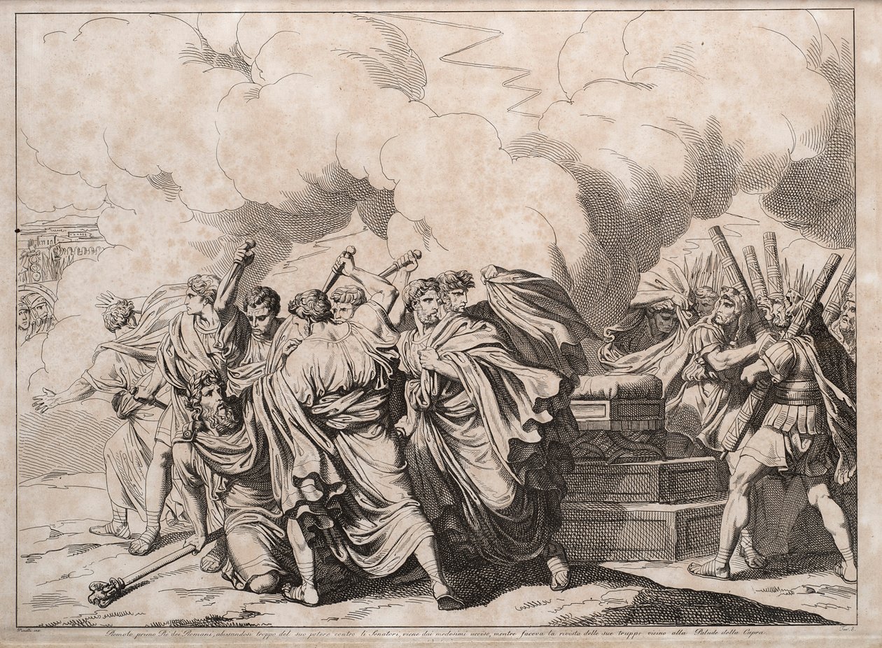 罗慕路斯被参议员谋杀，1818年。 作者 Bartolomeo Pinelli