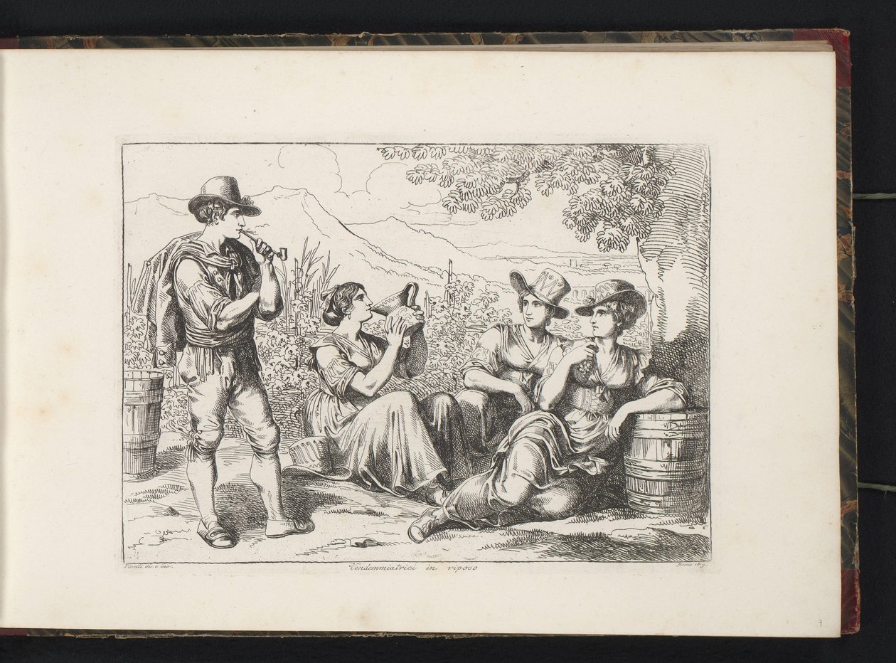 锈迹斑斑的酒杯
Vendemmiatrici in riposo（物品标题）
Kostuumprenten met figuren uit Rome en omgeving（系列标题）
Nuova raccolta di cinquanta costumi de contorni di Roma（系列标题） 作者 Bartolomeo Pinelli