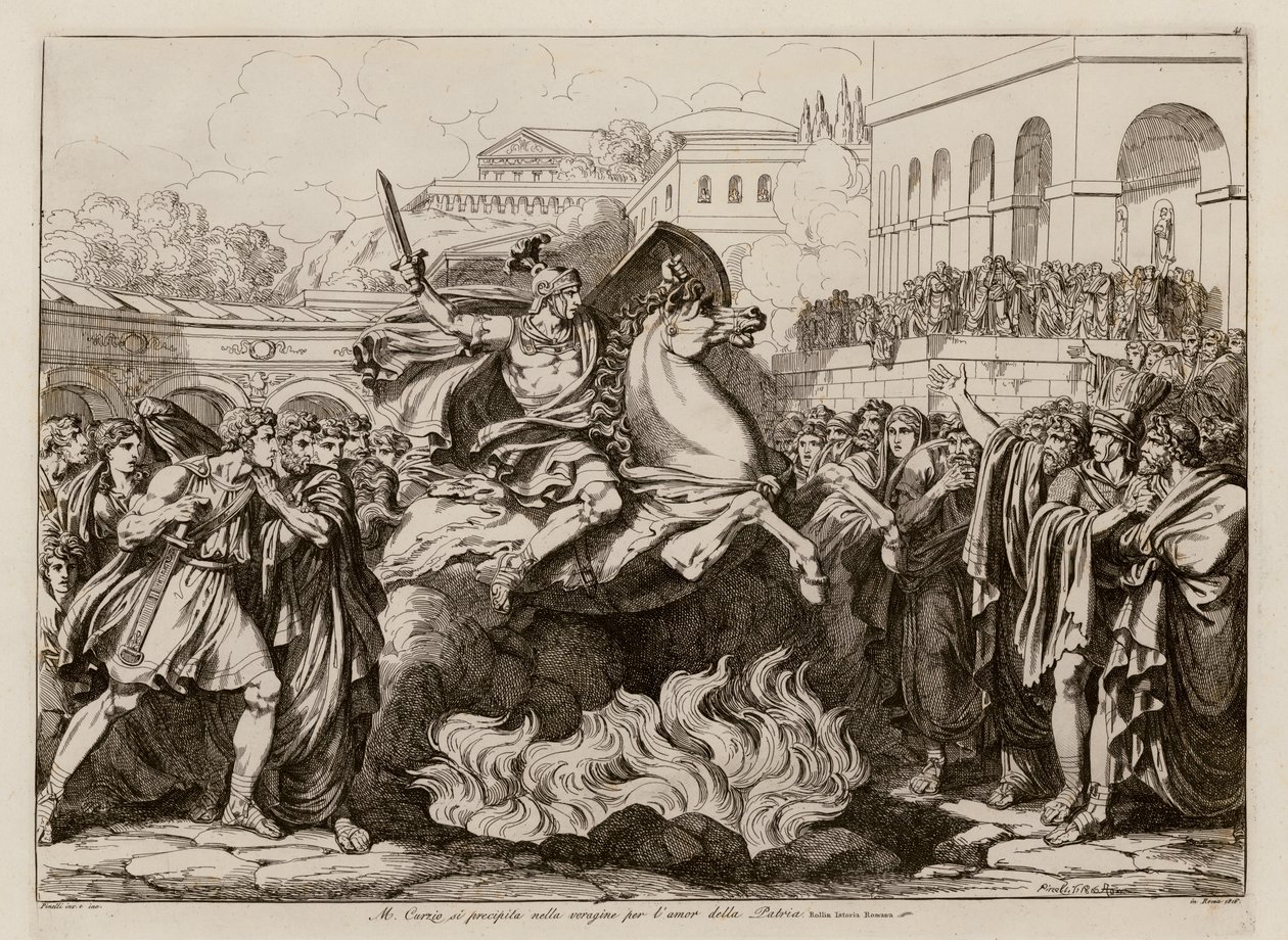 马尔库斯-库尔提乌斯之死（蚀刻版画） 作者 Bartolomeo Pinelli