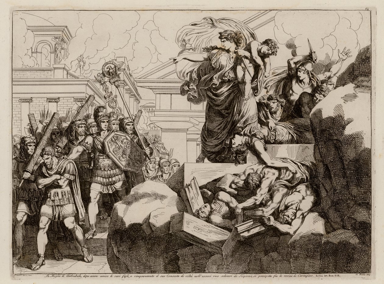 哈斯德鲁巴尔之妻的自杀（蚀刻版画） 作者 Bartolomeo Pinelli