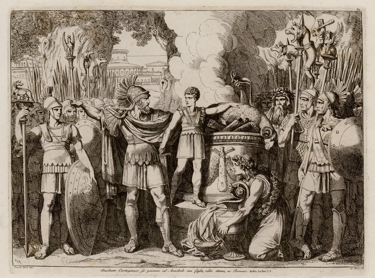 年轻的汉尼拔宣誓与罗马人为敌（蚀刻版画） 作者 Bartolomeo Pinelli