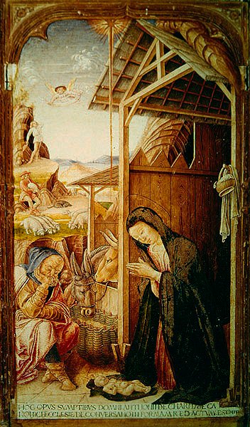 诞生场景，来自conversano polyptch的中央面板，1475（面板上的蛋彩画） 作者 Bartolomeo Vivarini