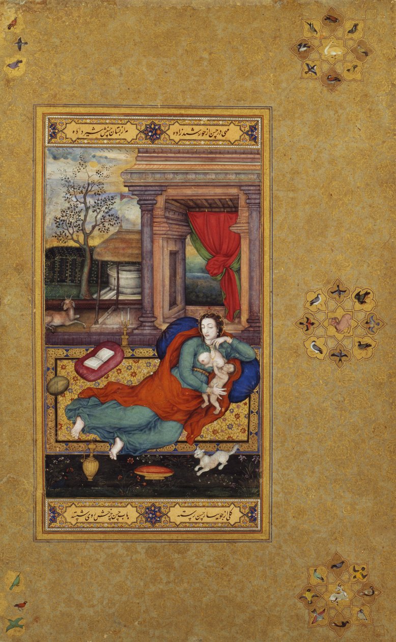 The Virgin and Child，1590，专辑页面c.1610（纸上不透明的wc和黄金） 作者 巴沙旺