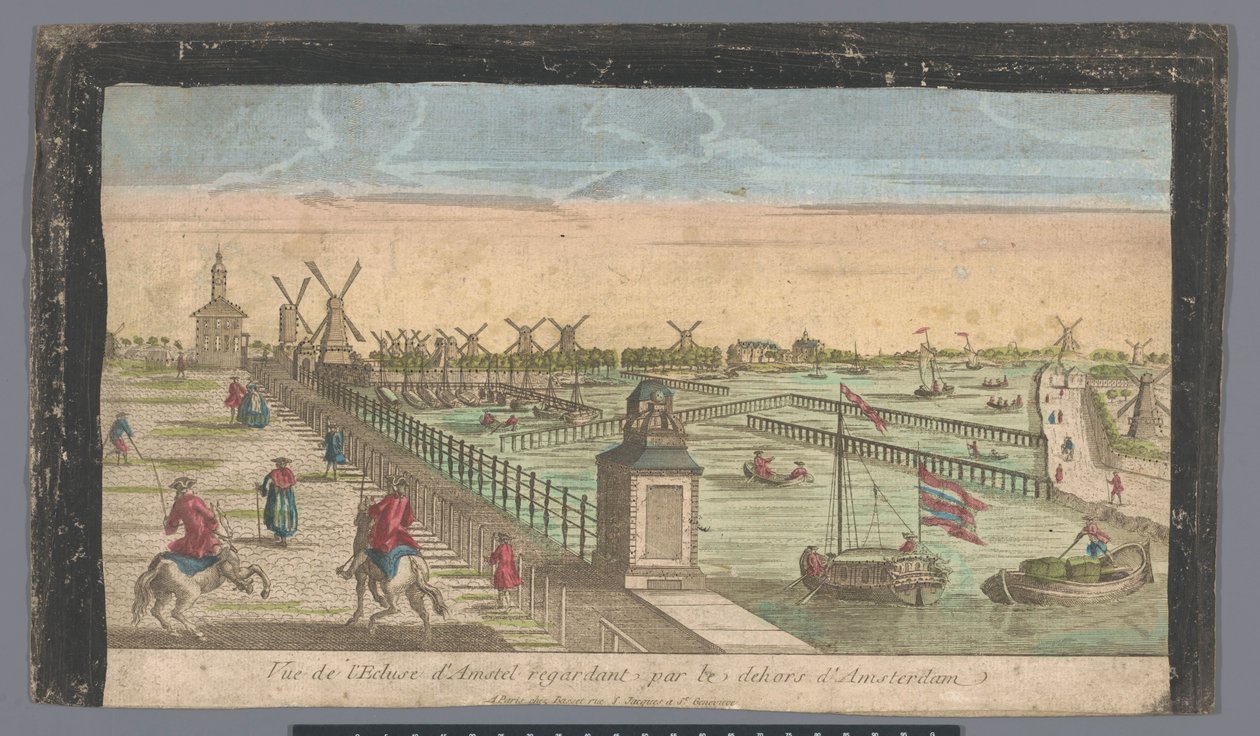 阿姆斯特丹 Hogesluis 至 Buiten-Amstel、Amsteldike 和 Zaagmolensloot 上的磨坊的景观
Vue de l