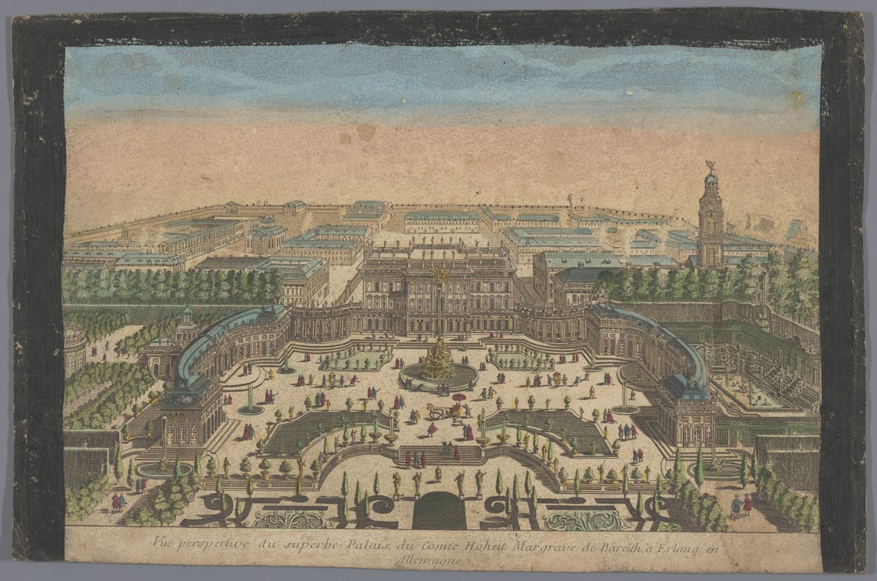 位于埃朗的拜罗伊特侯爵宫殿透视图
Vue perspective du superbe palais du comte hoheit margrave de Bareith à Erlang en Allemagne（标题见实物） 作者 巴塞特