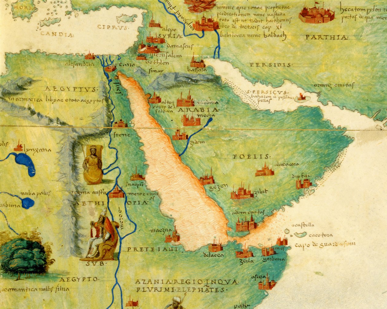 埃塞俄比亚，红海和沙特阿拉伯，1553年9月1日威尼斯33地图世界地图集（牛皮纸上的墨水）（详情来自330946） 作者 巴蒂斯塔·阿格尼斯