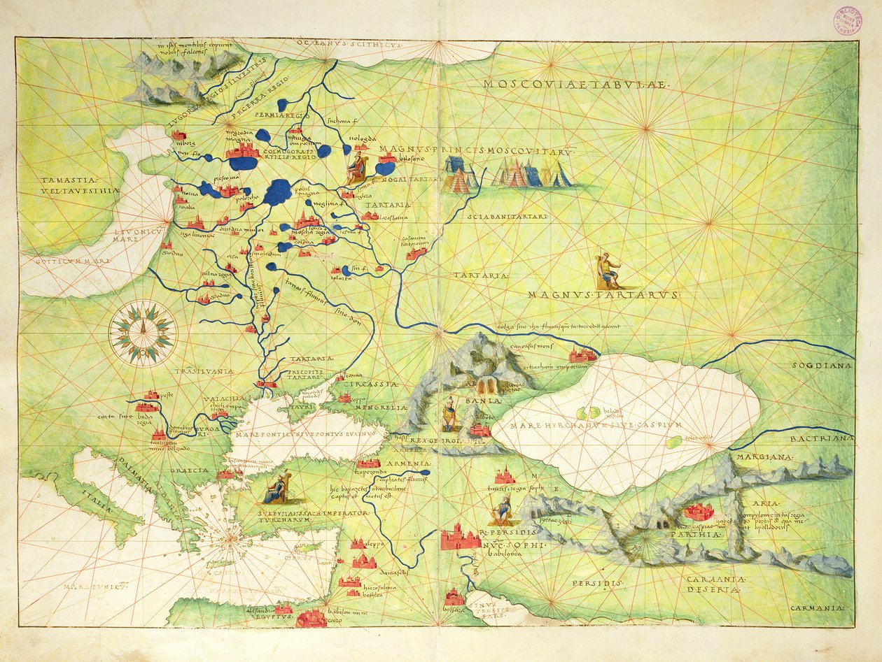 欧洲和中亚，来自威尼斯33地图的世界地图集，1553年9月1日（皮革上的墨水）（另见330954） 作者 巴蒂斯塔·阿格尼斯