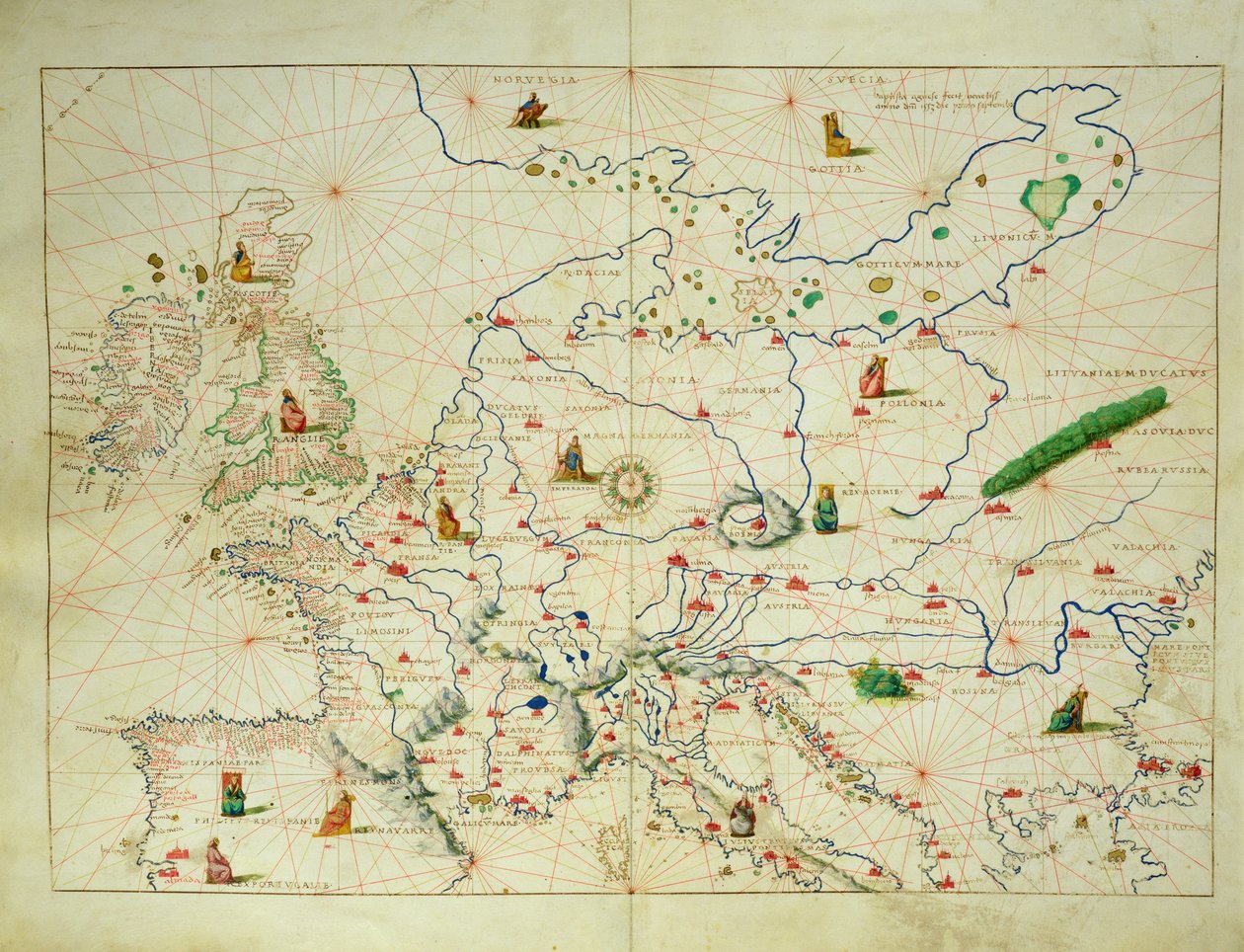欧洲大陆，1553年9月1日威尼斯33地图世界地图集（牛皮纸上的墨水）（另见330950） 作者 巴蒂斯塔·阿格尼斯