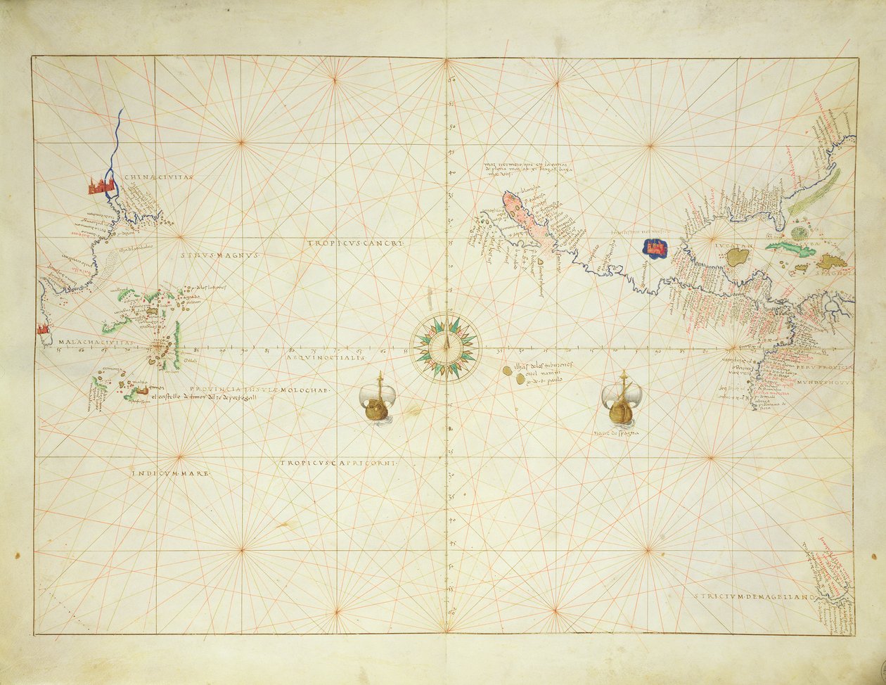 太平洋，来自威尼斯33地图的世界地图集，1553年9月1日（牛皮纸上的墨水）（另见330962） 作者 巴蒂斯塔·阿格尼斯