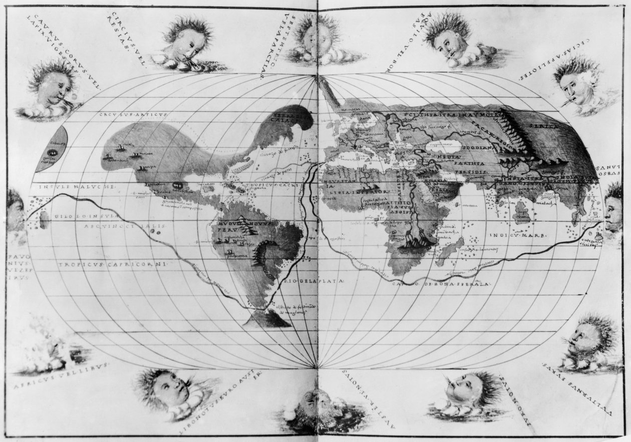 世界地图描绘麦哲伦的世界航行，来自“世界波托兰地图集”，c.1540（另见63417,151822） 作者 巴蒂斯塔·阿格尼斯